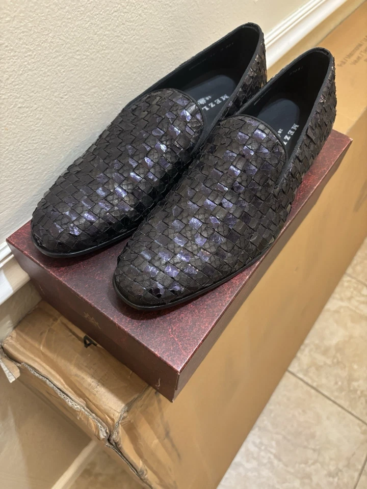 Mocasines Mezlan de piel de serpiente tejida púrpura y marrón talla 11 Foto 3 de 4