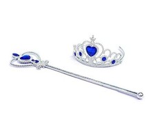 Princess Elsa Crown Tiara and Wand Set   Silver Heart Jewel Navy