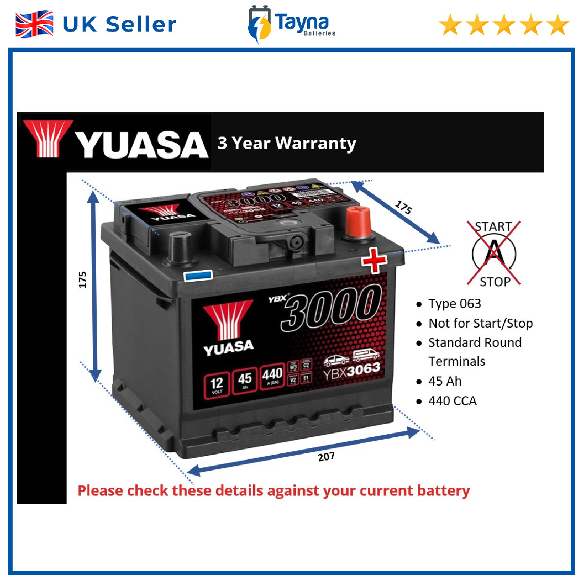 Battery fits LOTUS ELISE ELITE ELISE 340 R EXIGE 1.6 1.8 2.0 2.2 063 New