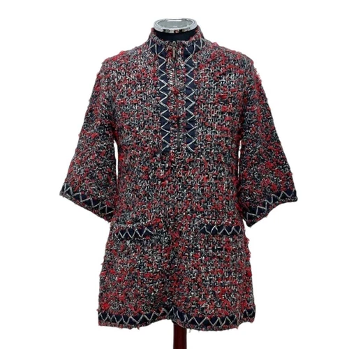 Tunica di lusso Chanel misto seta cashmere mezza zip maglia mista rosso navy taglia 38