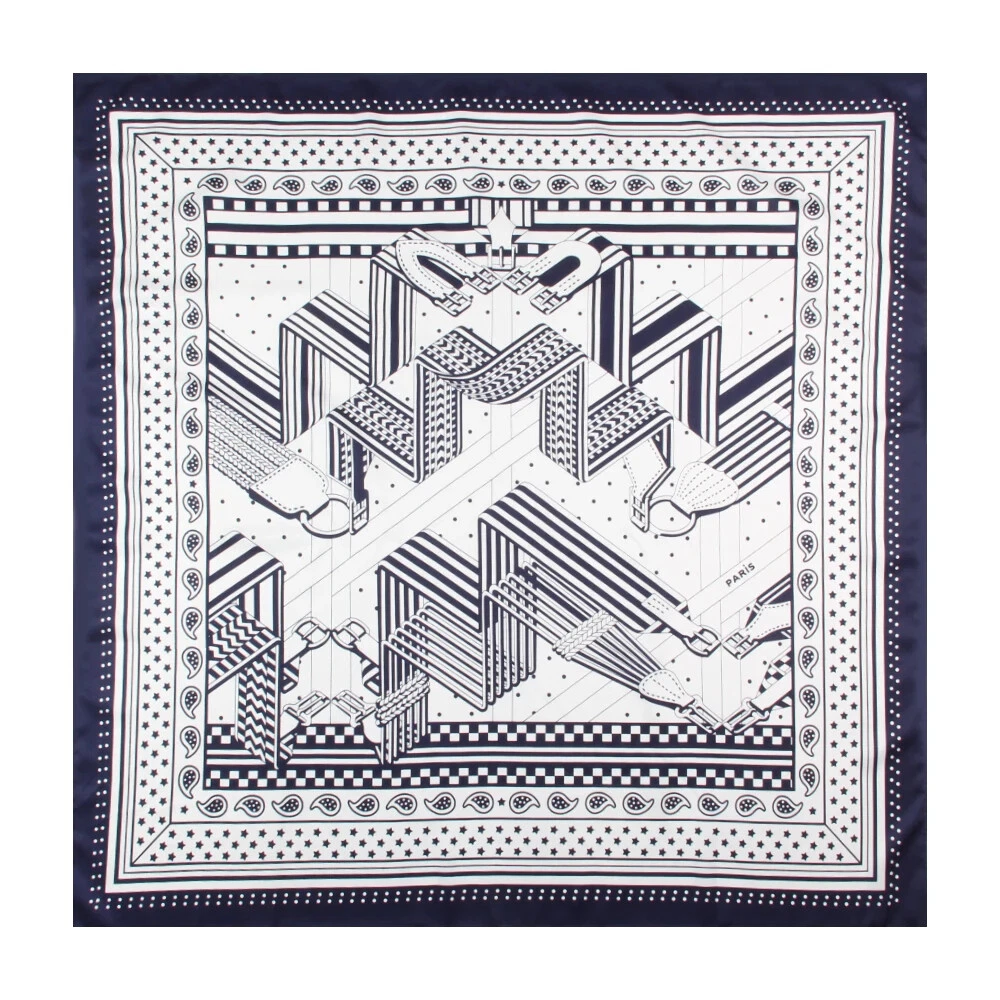 Hand Rolled Twill Silk Scarf Women Geometric Print Square Scarves
