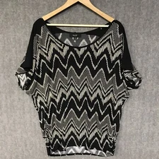 Naif Shirt Womens 2XL Black Blouse Tunic Top Ladies Stretch Ruched Short Sleeve