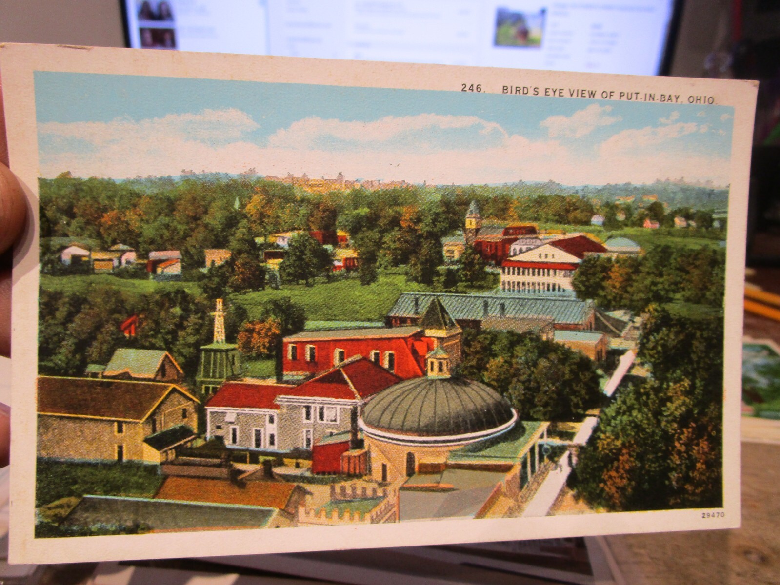 M1 Vintage Old OHIO Postcard Put in Bay Roundhouse Bar Birdseye View