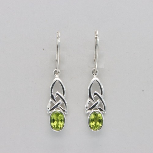 Facetted Oval Green PERIDOT Celtic Earrings - 925 STERLING SILVER Leverback #23e - Picture 4 of 9