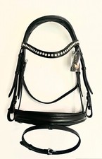 Anatomic Dressage Bridle & Crystal browband Padded comfort Headpiece black full