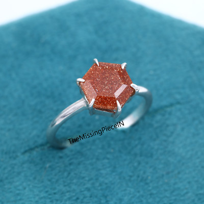 Natural Golden Sandstone Hexagon Cut Ring, Engagement Ring, Women's Ring Jewelry