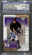Brandon Webb Signed 2003 Fleer Box Score Diamondbacks Rookie Card 111 PSA/DNA RC