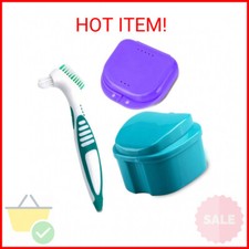 Denture Bath Case Cup with Denture Cleaner Brush  Retainer Holder Box, Complete