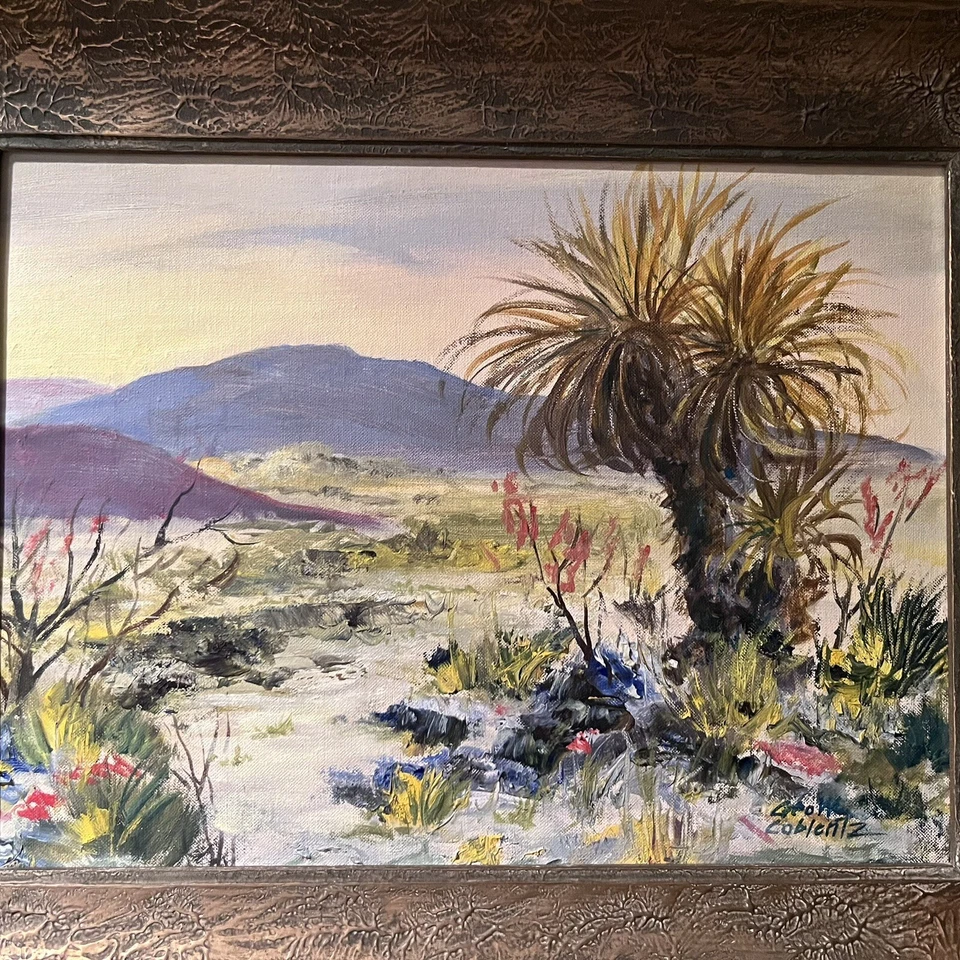 Pintura a óleo original de George William Coblentz paisagem do deserto emoldurada assinada - Imagem 2 de 4