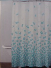 New DKNY Cluster Fabric Shower Curtain 72"x72" Aqua Blue and White NIP