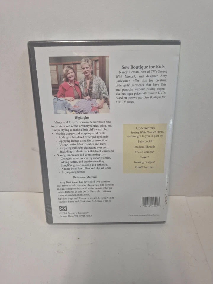 Sewing with Nancy DVD Sew Boutique for Kids Nancy Zieman with Amy Barickman NEW - Image 2 of 2
