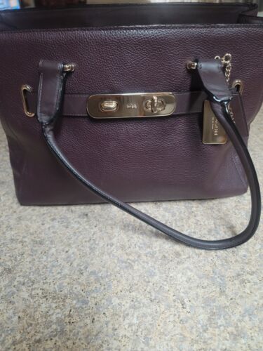 Coach Swagger Purple Pebbled Leather Double Turnlock Satchel Bag