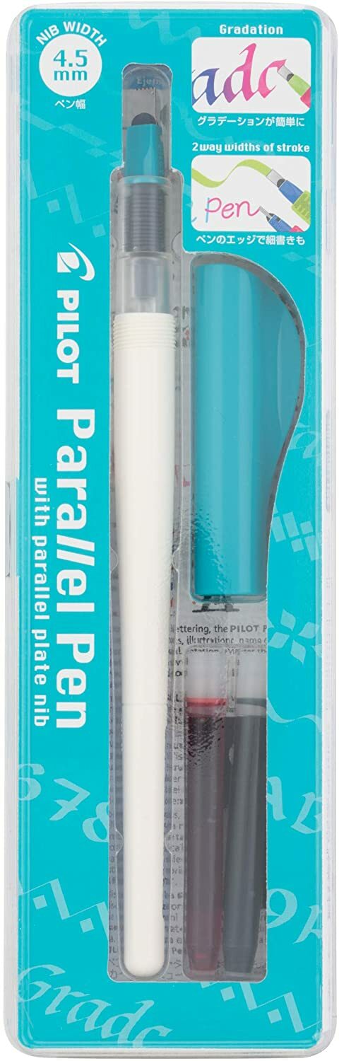 Pilot Parallel Pen Premium Caligraphy Pen Set, 4.5mm Nib, White Barrel with Teal