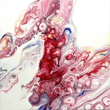 Original Red Fluid Acrylic Painting Flow Modern Wall Art Pour Painting Canvas