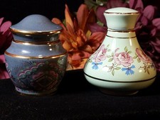Vintage Pair Greek Pottery Perfume Decanter Bottles Gold Gilt Painted Sachet