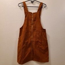 Womens Jumper Tank Dress Pullover Zip Front Rust Corduroy Sz Small Front Pockets