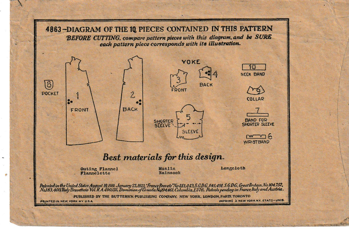 Vintage Deltor Butterick Pattern 4863 c1919; Child's Sack Vintage Deltor Butterick Pattern 4863 c1919; Child's Sack