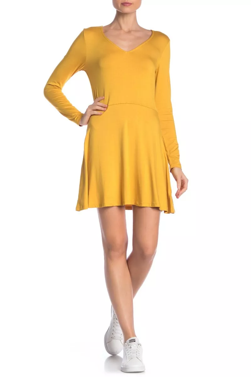 Long sleeve v neck skater cheap dress