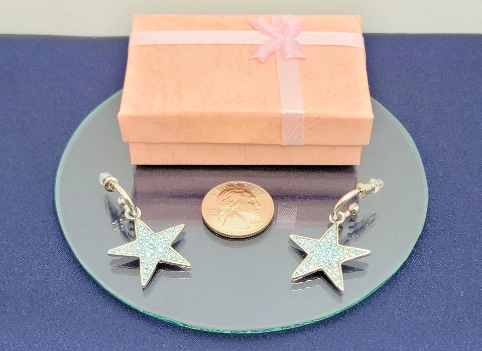 Pendientes en forma de estrella poste/colgantes con gemas azules con caja de regalo Foto 4 de 4