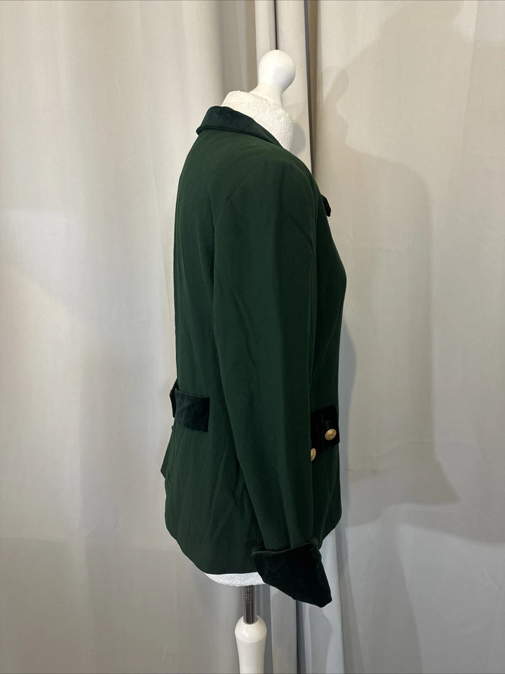 Mondi Green Velvet Trim Vintage Gold Crest Buttons Military Jacket M K60 - Image 4 of 4