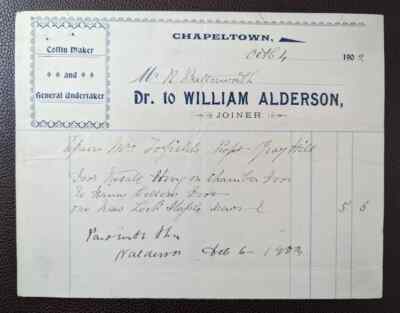 1902 William Alderson, Tischler, Bestatter & Sargmacher, Chapeltown Rechnung