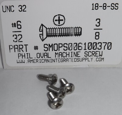 #6-32x3/8 Oval Head Phillips Machine Screws Stainless Steel (50)