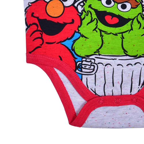Okie Dokie Baby Boy / Girl Sesame Street Bodysuit Light Heather Grey Red Outline - Picture 2 of 3