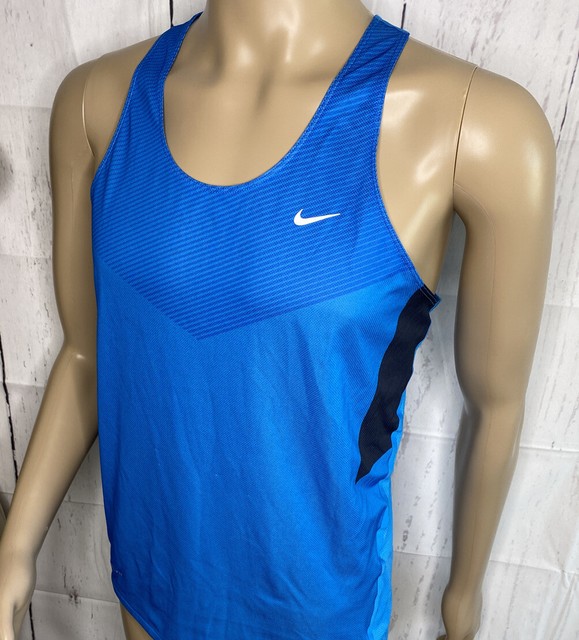 Nike Distance Singlet Running Shirt Sleeveless Marathon DriFit Blue