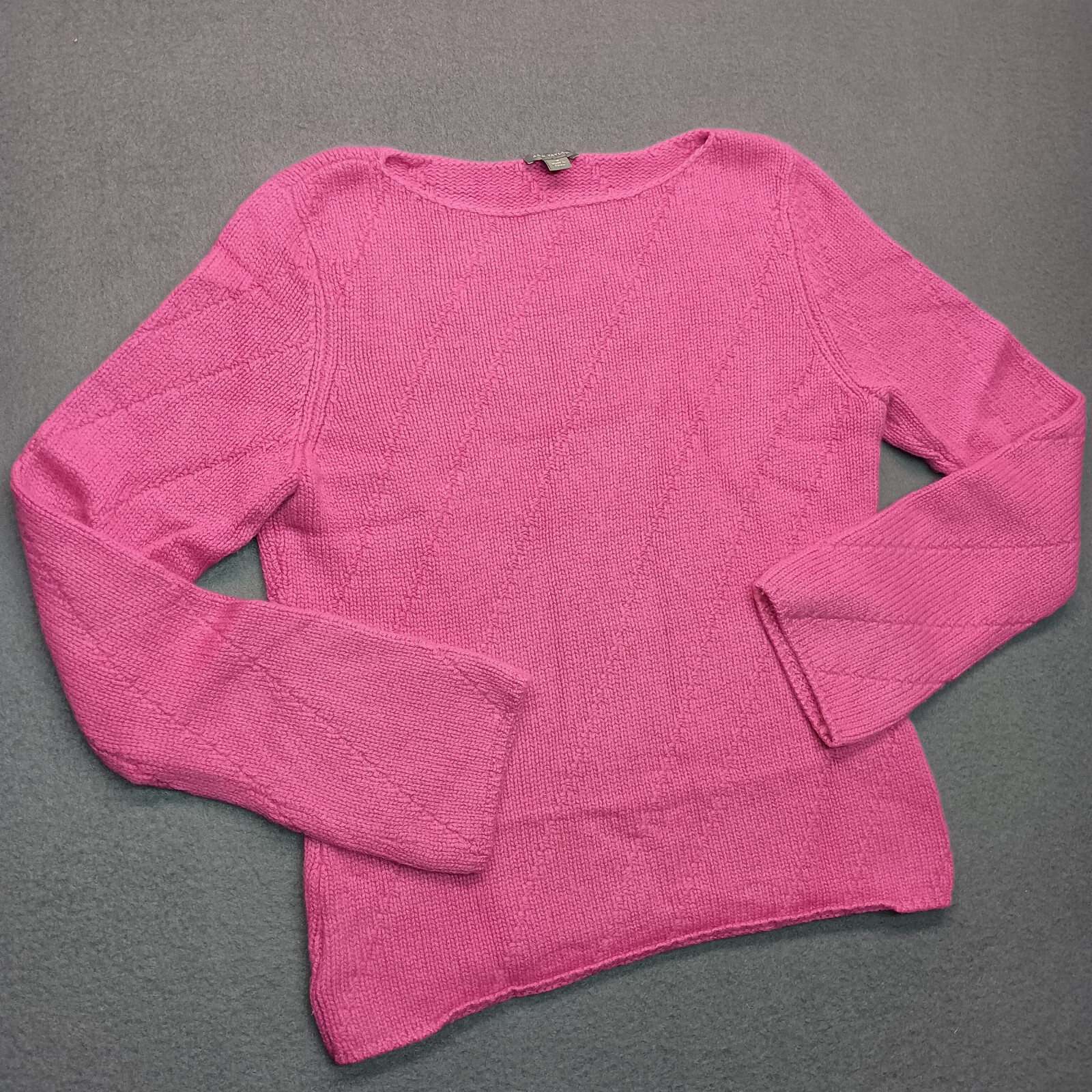 Ann Taylor 100% Cashmere Sweater Womens Medium Pink Knit Pullover Soft Diagonal