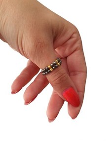 Authentic Black Silver Gold Plated Beaded Stretch Elastic Stacking Band Finger Thumb Ring