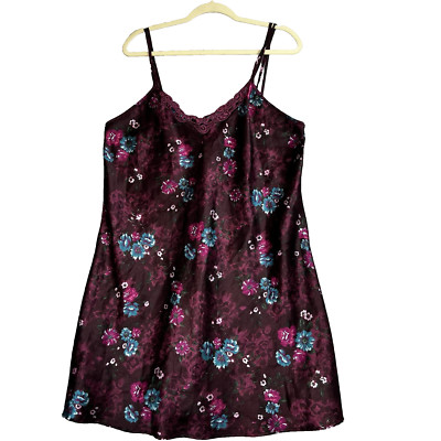 Women Y2K Floral Slip Dress Size 18/20 Burgundy Mini Fashion Bug