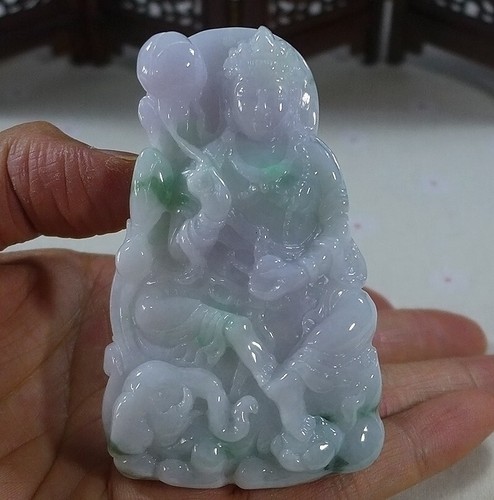 Cert'd Natural Type A Lavender Green Jadeite Jade Big Kwan-yin Pendant 4405 - Picture 5 of 7