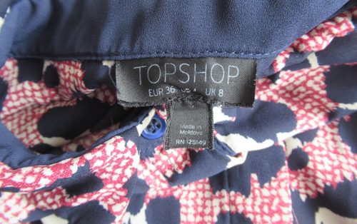 Topshop Animal Print Long SLV Blouse Womens Sz 4/ S or 36 Black Burgundy White - Picture 9 of 11