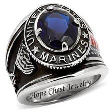 MEN'S STAINLESS STEEL USA BLUE CZ MARINE IWO JIMA MILITARY RING SIZE 11