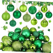 64 Pcs St. Patrick's Day Ball Ornaments Glitter Matt Lime Green Lucky Style