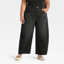 Women High-Rise Curved Leg Barrel Jeans - Universal Thread Black 8