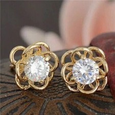 2 Ct Round Cut Lab Created Diamond Flower Stud Earrings 14K Yellow Gold Plated