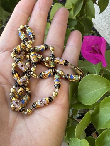 Vintage Unique Meditation Mala Buddhist Prayer Cloisonné 20" Length