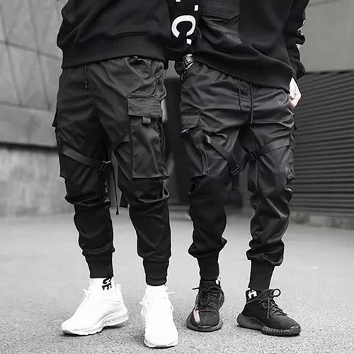 Men's Black Hip Hop Cargo Pants Streetwear Fashion Cotton Joggers Sweatpants