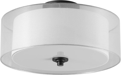 65895 2-Light Semi-Flush Mount Ceiling Light, Matte Black, Linen Inner Fabric, W