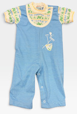 Vintage 1970  s Health-Tex Blue Baby Jumpsuit Romper Little Farmer 12 Mos Retro