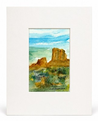 Signed C. Leidenheimer Southwestern Mesa Desert Watercolor Matted 8x10