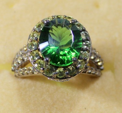 EMERALD SIM-LAB CREATED WHITE SAPPHIRE-SIZE 6 BELLA LUCE(r) RING-RHOD/STER SILV