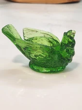 Vintage DEGENHART Green Glass Bird & Berry Salt Cellar Glows With Blacklight