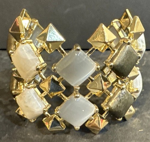 Kendra Scott Corbett Geometric Cuff Bracelet Moonstone & Pyrite w/ Gold Hardware