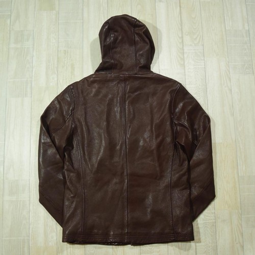 Avirex Out of Print Sheep Leather Hooded Jacket Brown Sheepskin Used - Picture 3 of 12