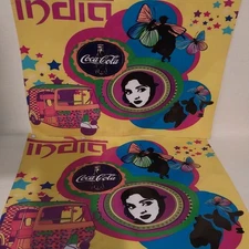 Coca Cola INDIA Table Placemat Banners Lot of 2 Vinyl Plastic Hippie Disco Rare