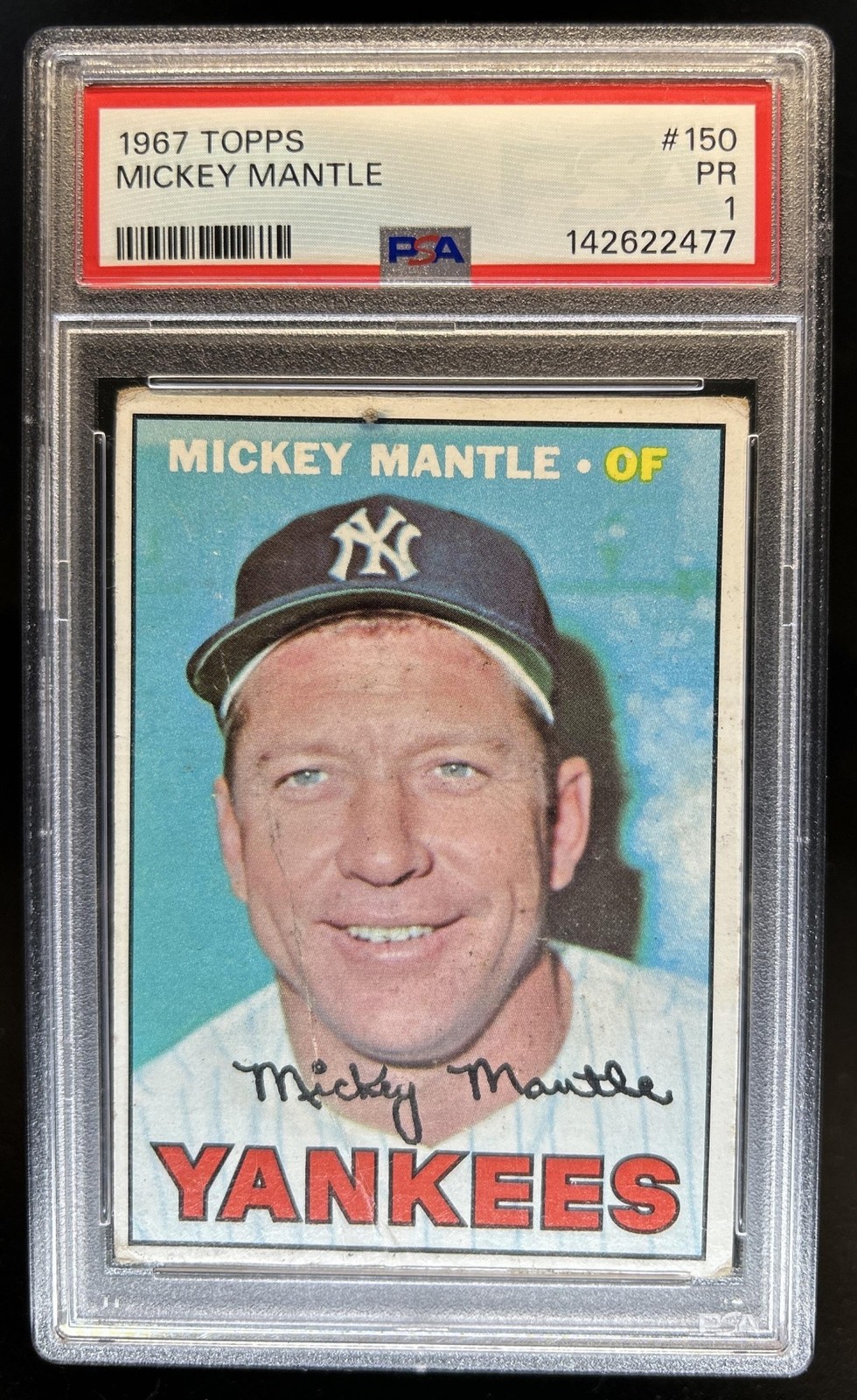 1967 Topps Mickey Mantle #150 New York Yankees PSA 1 view 1