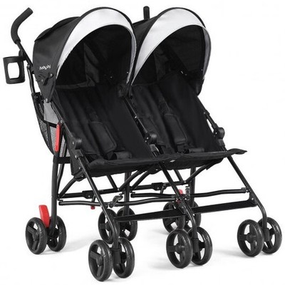 Foldable Twin Baby Double Stroller Ultralight Umbrella Kids Stroller-Black - Col