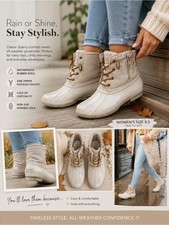 Sperry Womens Cream Lace-Up Waterproof Duck B...